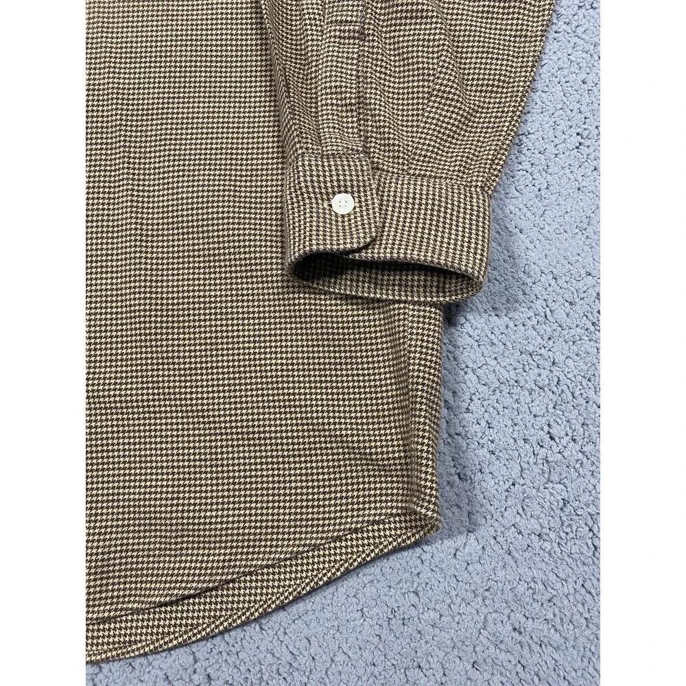 Polo Ralph Lauren Shirt‎ Mens Large Brown Tan Houndstooth Long Sleeve Button Up